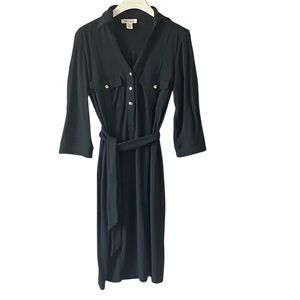 WHBM Black Long Sleeve V-Neck Shirtdress - Size Medium
